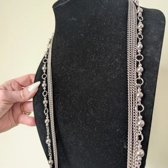 Long Silvertone Multi-Strand Beaded Necklace - Women's Jewelry - Picture 3 of 12